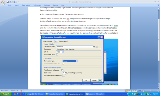 MAS 90 Bank Reconciliation