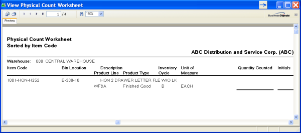 Sage 100 ERP Physical count example