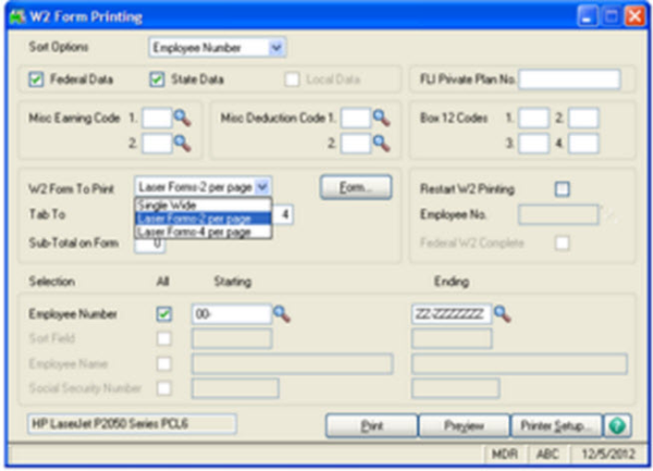 Sage 100 ERP (formerly MAS 90): How to run year end W2 forms