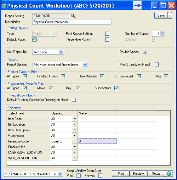 Sage 100 ERP Physical count worksheet