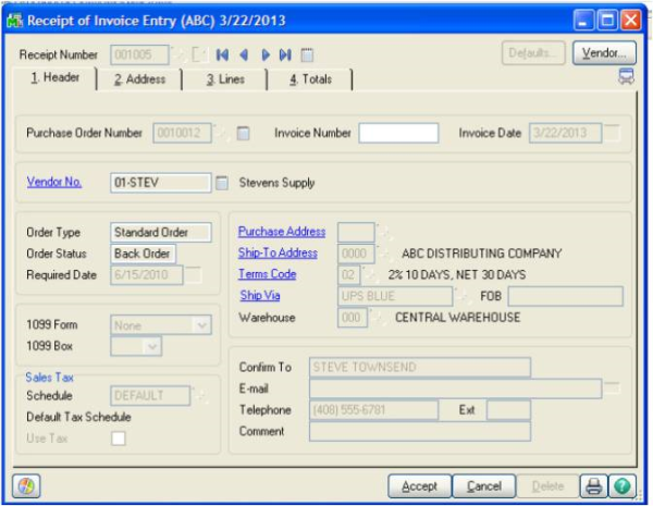 Sage 100 ERP (MAS 90): What is the Receipt of Invoice Task?