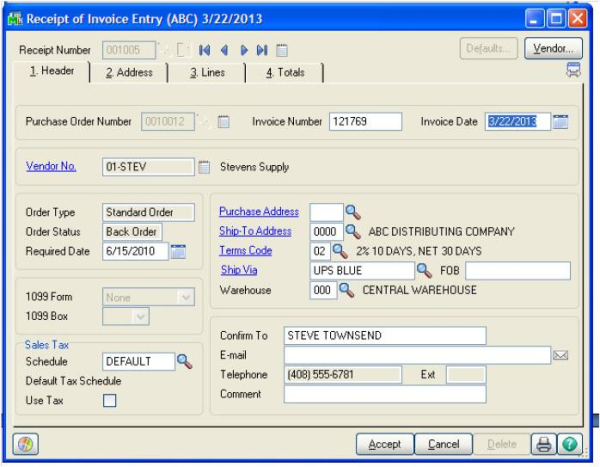 Sage 100 ERP (MAS 90): What is the Receipt of Invoice Task?