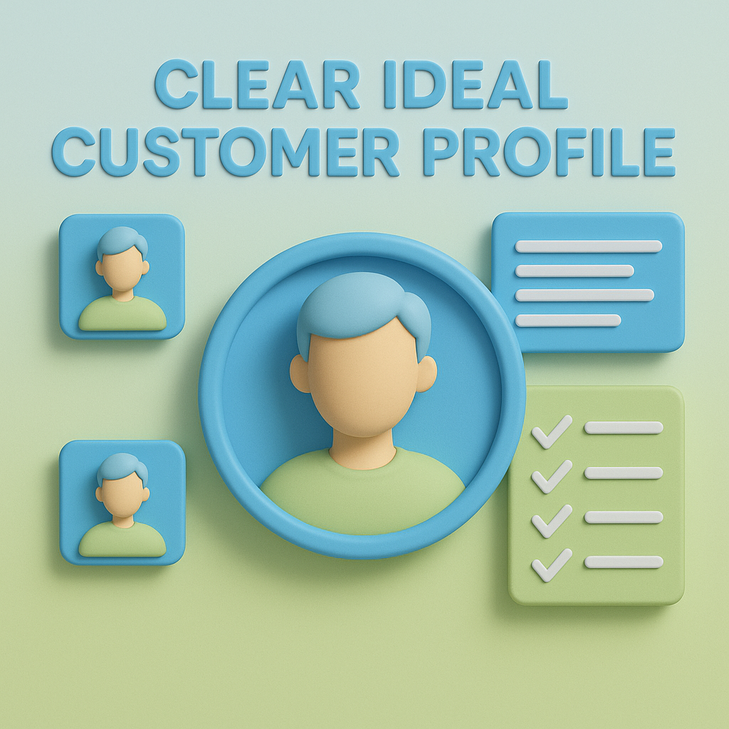 Clear Ideal Customer Profile  Use brand colors light subtle lime green sky blue