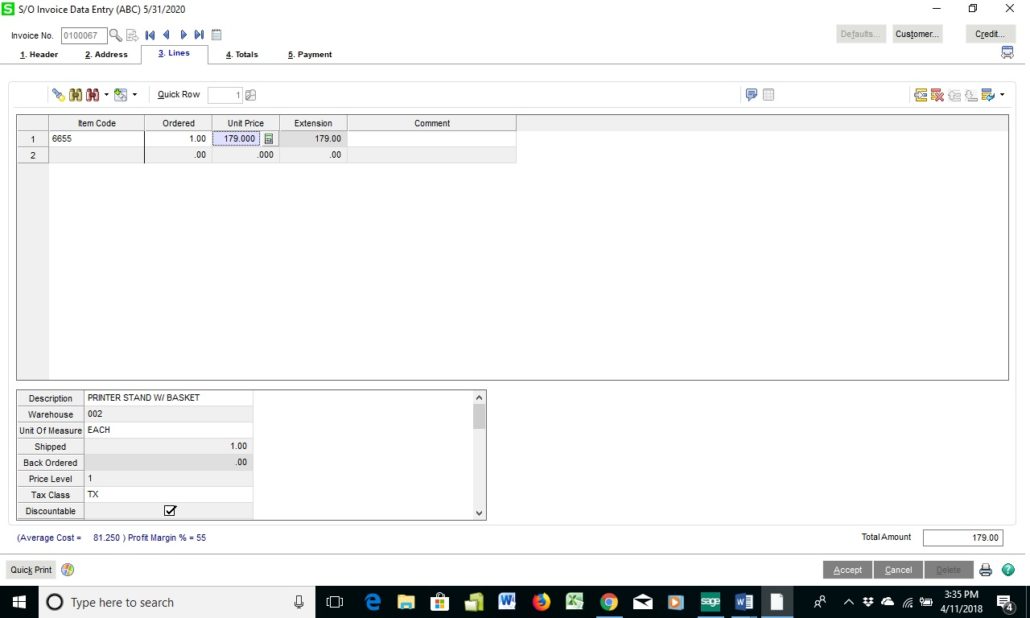 How to Make a Sage 100 Credit Memo in Sales Order Invoice Entry