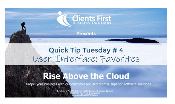 Acumatica Cloud ERP Expert Tip - How to use Favorites