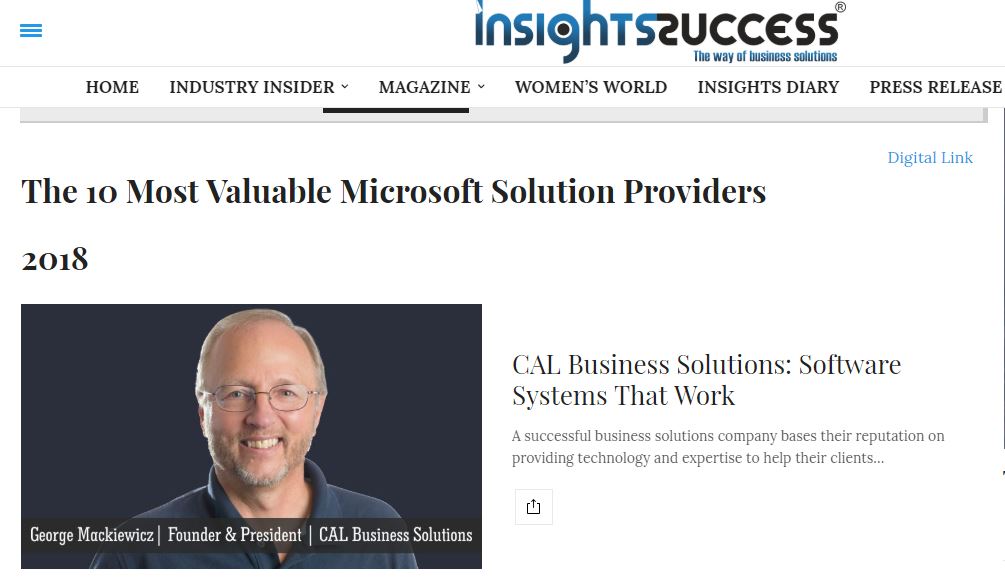 CAL Business Solutions named one of the ‘10 Most Valuable Microsoft Solution Providers of 2018’